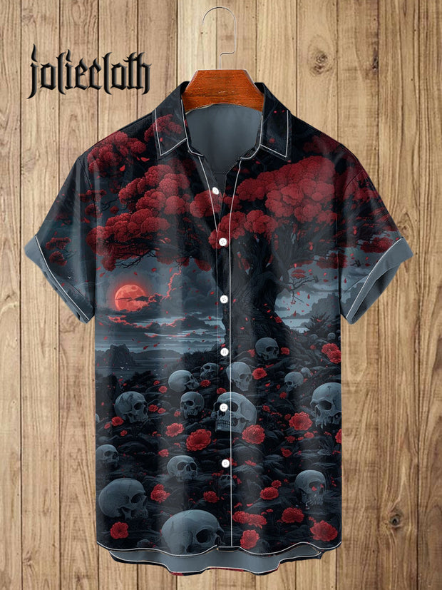 Men's Skull Tree Illustration Print Casual Shirt