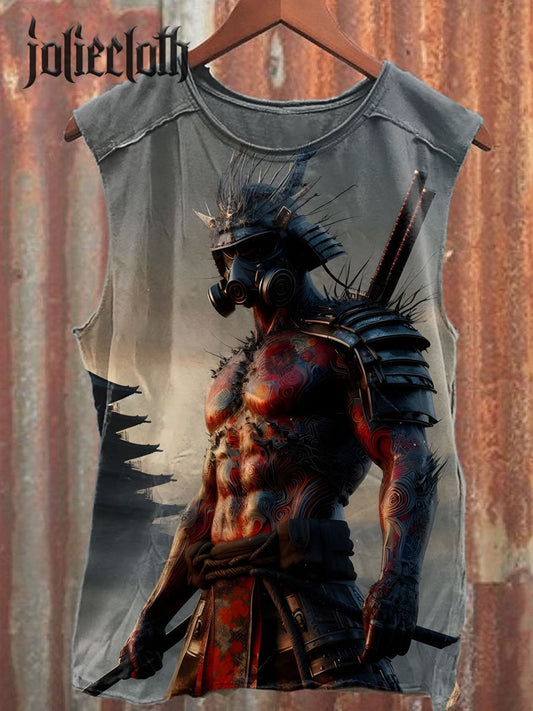 Unisex Mask Samurai Illustration Casual Cotton Tank Top