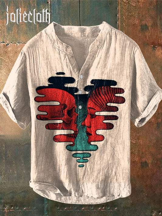 Men's Heart Skull Print Casual Shirt