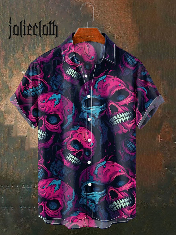 Men's Floral Skull Pattern Print Casual Shirt