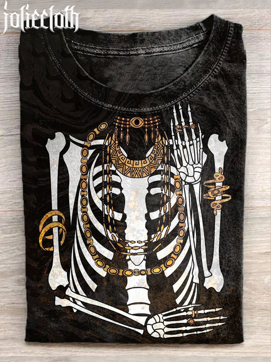 Unisex Skull Illustration Printed Casual Cotton Short Sleeve T-Shirt