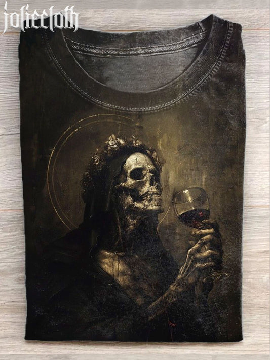 Unisex Funny Skull Drinking Beverage Printed Casual Cotton Short Sleeve T-shirt