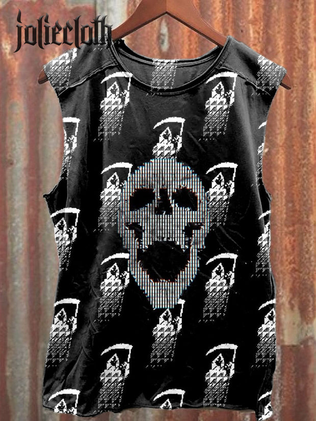 Unisex Fantasy Skull Illustration Print Casual Cotton Tank Top