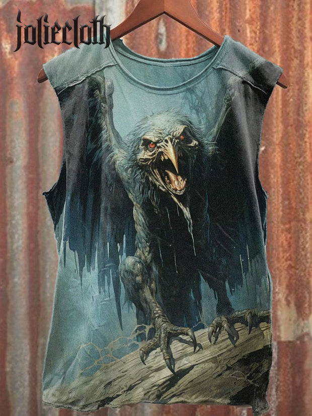 Unisex Monster Bird Illustration Printed Casual Cotton Tank Top