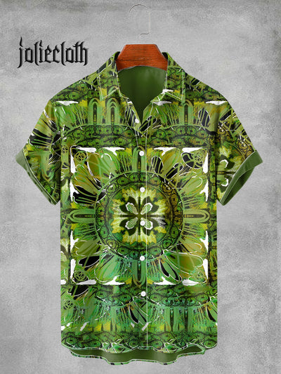 Men's Retro Mandala Pattern Illustration Printed Casual Short Sleeve Shirt