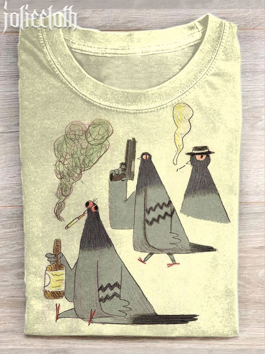 Unisex Funny Chicken Illustration Printed Casual Cotton Short Sleeve T-Shirt