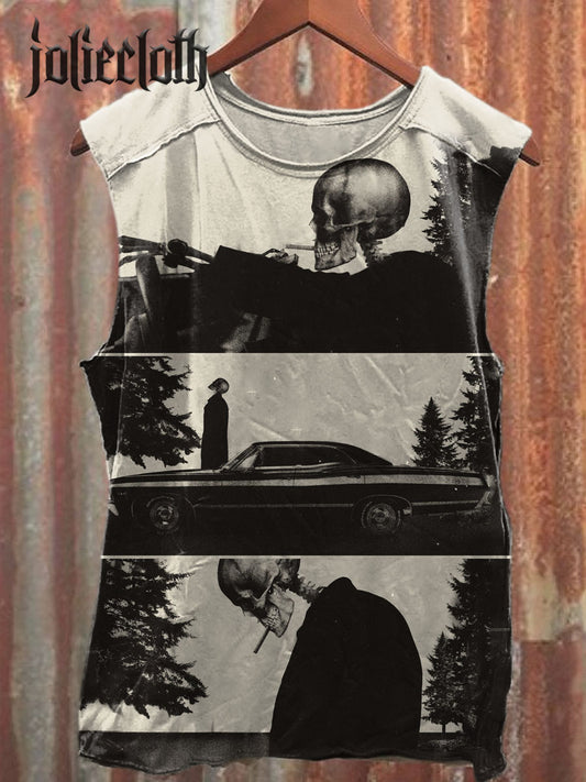 Unisex Retro Skull Illustration Printed Casual Cotton Tank Top