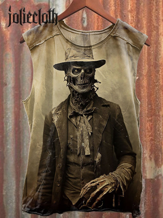 Unisex Retro Undead Illustration Printed Casual Cotton Tank Top