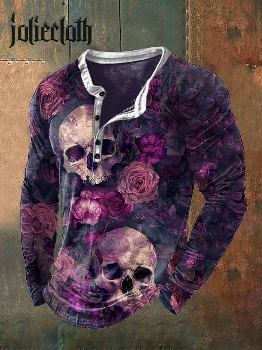 Men's Retro Skull Print Casual Long Sleeve Top