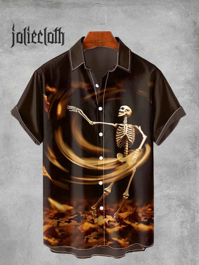 Men's Halloween Skull Print Casual Short Sleeve Shirt