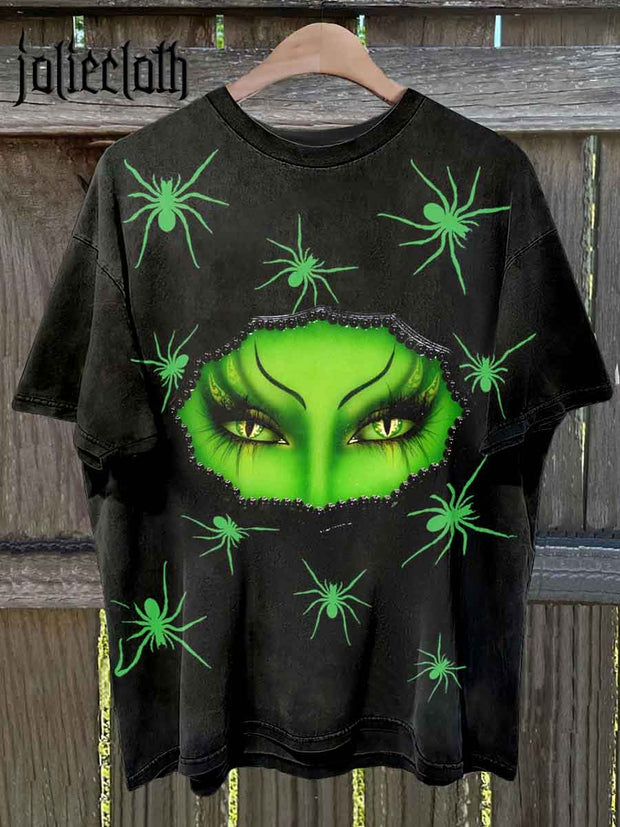 Unisex Halloween Horror Witch Illustration Printed Casual Cotton Short Sleeve T-shirt