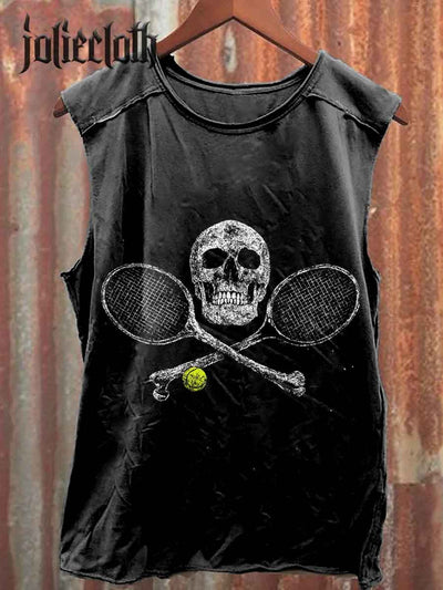 Unisex Skull Tennis Art Illustration Casual Cotton Tank Top