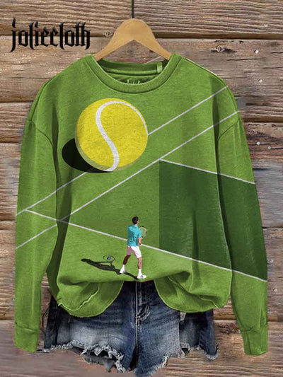 Unisex Sports Tennis Court Art Illustration Printed Casual Sweatshirt