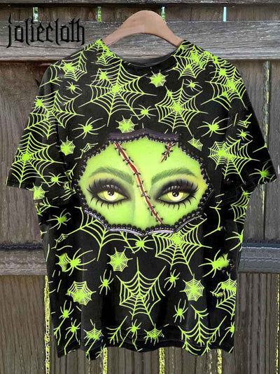 Unisex Halloween Horror Witch Illustration Printed Casual Cotton Short Sleeve T-shirt