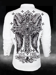 Men's Retro Wings Faith Printed Casual Long Sleeve Shirt