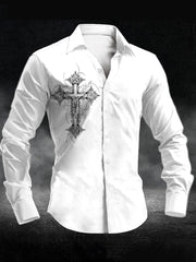 Men's Retro Wings Faith Printed Casual Long Sleeve Shirt