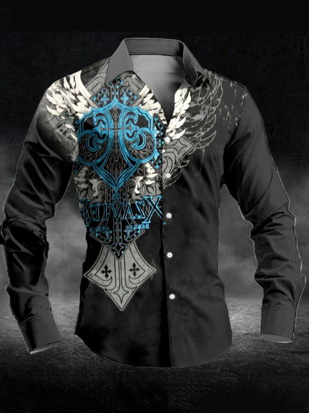 Men's Vintage Floral Art Print Long Sleeve Shirt