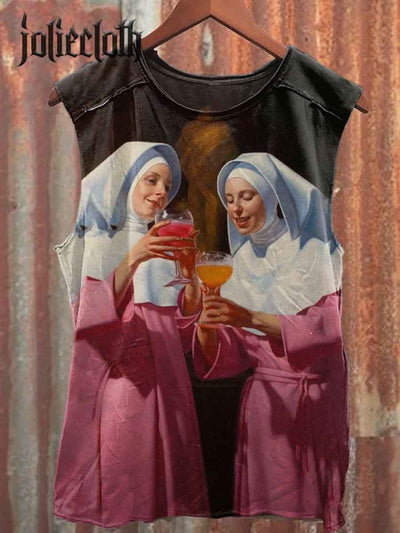 Unisex Nuns Party Art Illustration Print Casual Cotton Tank Top