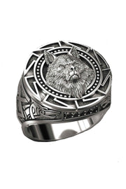 Retro Warrior Wolf Head Men's Ring