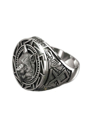 Retro Warrior Wolf Head Men's Ring