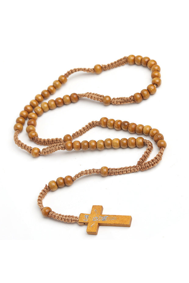 Cross Beaded Braided Wooden Necklace