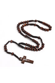 Cross Beaded Braided Wooden Necklace