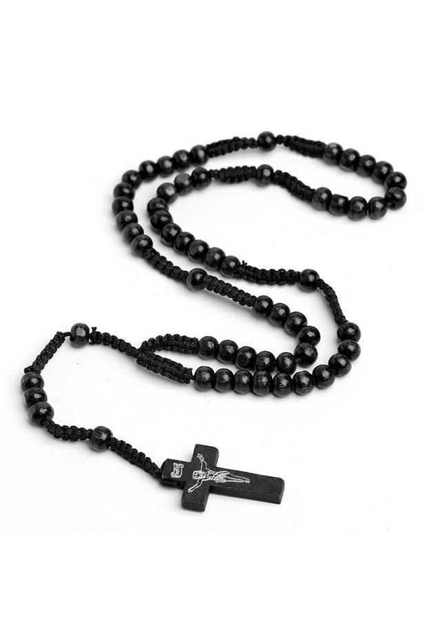 Cross Beaded Braided Wooden Necklace