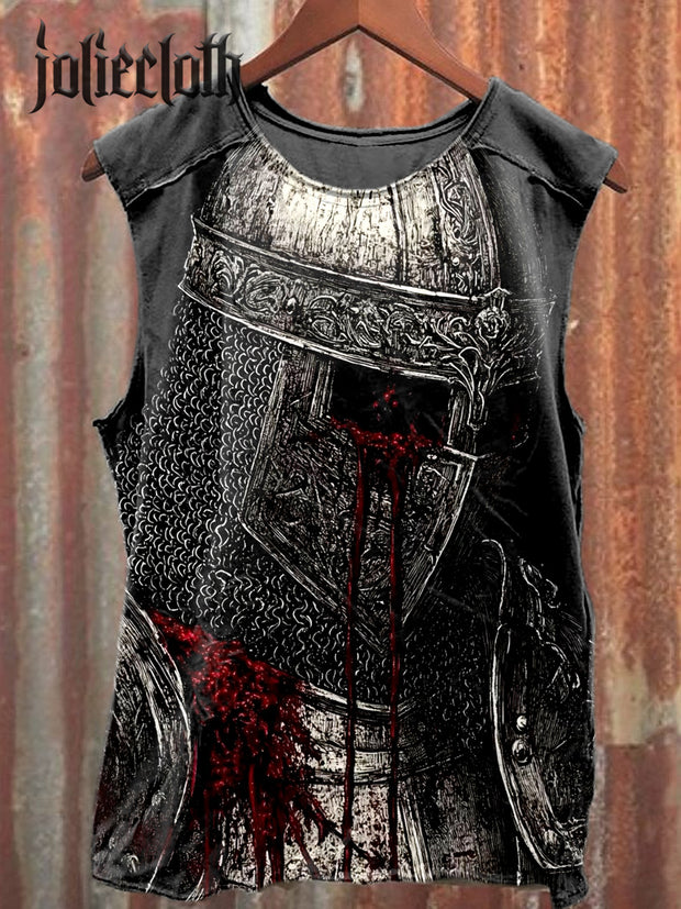 Unisex Undead Knight Illustration Printed Casual Cotton Tank Top