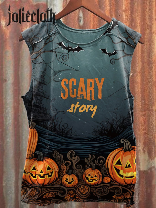 Unisex Halloween Poster Illustration Printed Casual Cotton Tank Top