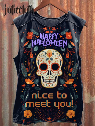 Unisex Halloween Poster Illustration Printed Casual Cotton Tank Top