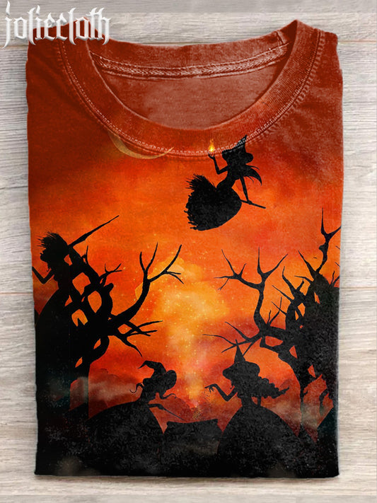 Unisex Halloween Witch Illustration Print Casual Short Sleeve T-Shirt
