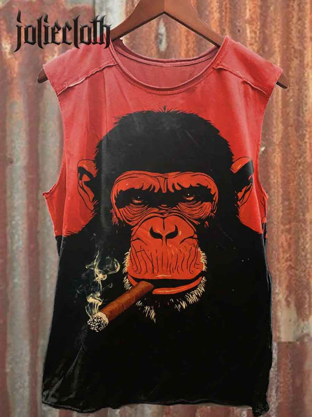 Unisex Ferocious Monkey Illustration Printed Casual Cotton Tank Top