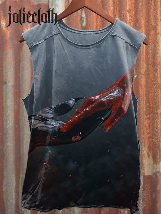 Unisex Devil's Hand Illustration Printed Casual Cotton Tank Top