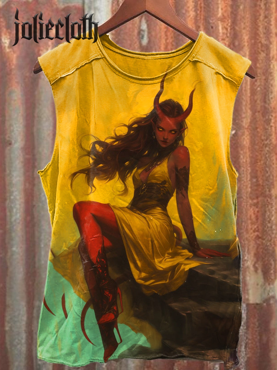 Unisex Sexy Bull Demon King Illustration Printed Casual Cotton Tank Top