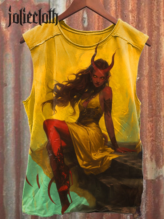 Unisex Sexy Bull Demon King Illustration Printed Casual Cotton Tank Top