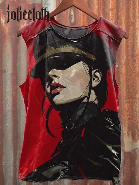 Unisex Sexy Female Police Illustration Printed Casual Cotton Tank Top