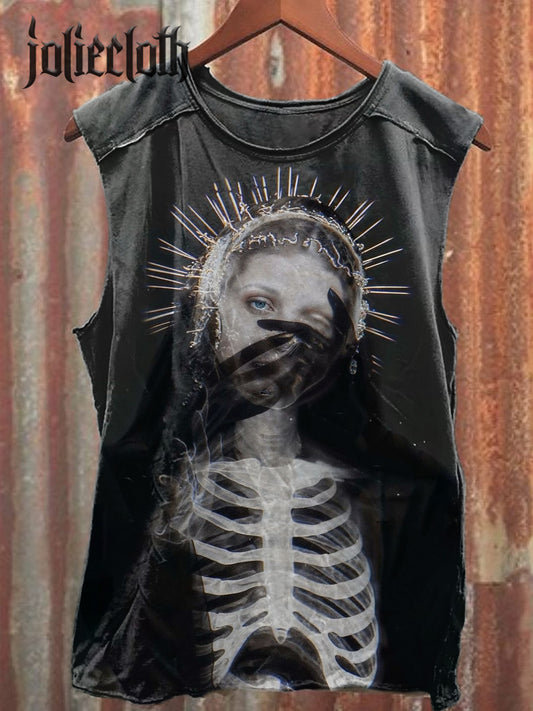 Unisex Retro Undead Illustration Printed Casual Cotton Tank Top