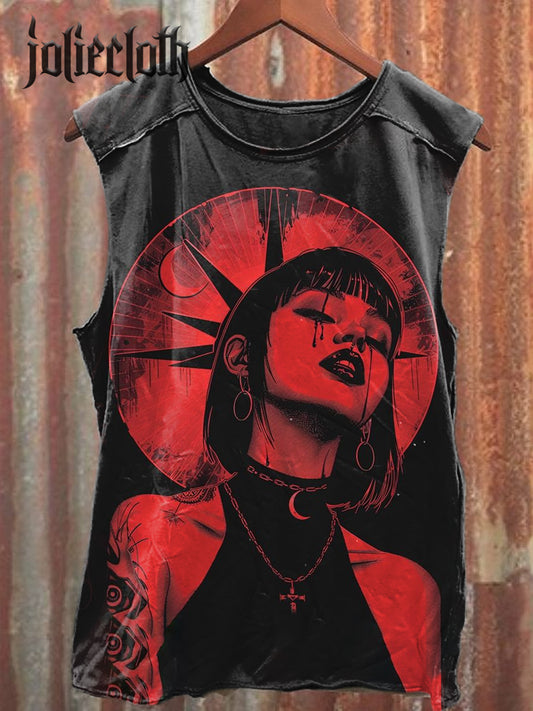 Unisex Retro Sexy Girl Illustration Printed Casual Cotton Tank Top