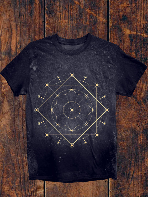 Unisex Sacred Cosmic Geometry Illustration Casual Cotton Short Sleeve T-Shirt