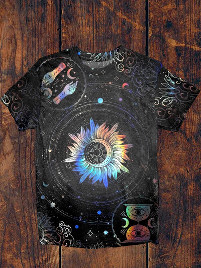 Unisex Sacred Cosmic Geometry Illustration Casual Cotton Short Sleeve T-Shirt