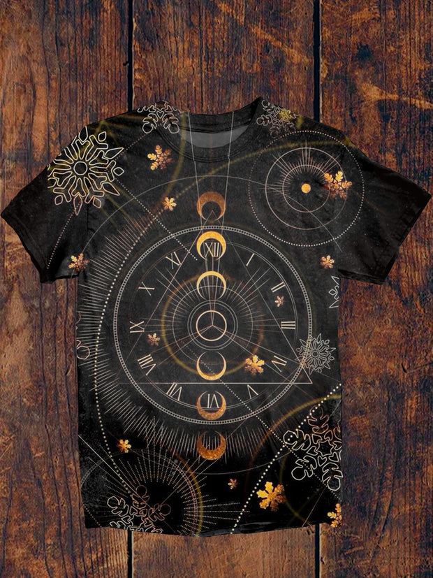 Unisex Sacred Cosmic Geometry Illustration Casual Cotton Short Sleeve T-Shirt