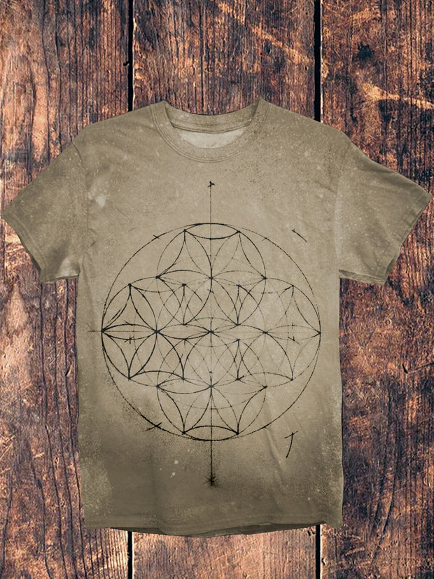 Unisex Sacred Cosmic Geometry Illustration Casual Cotton Short Sleeve T-Shirt