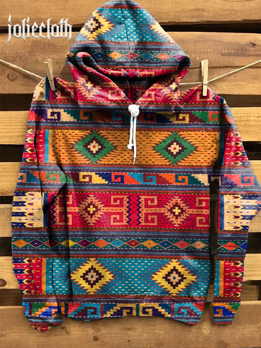Unisex Boho Art Illustration Pattern Casual Hooded Sweatshirt