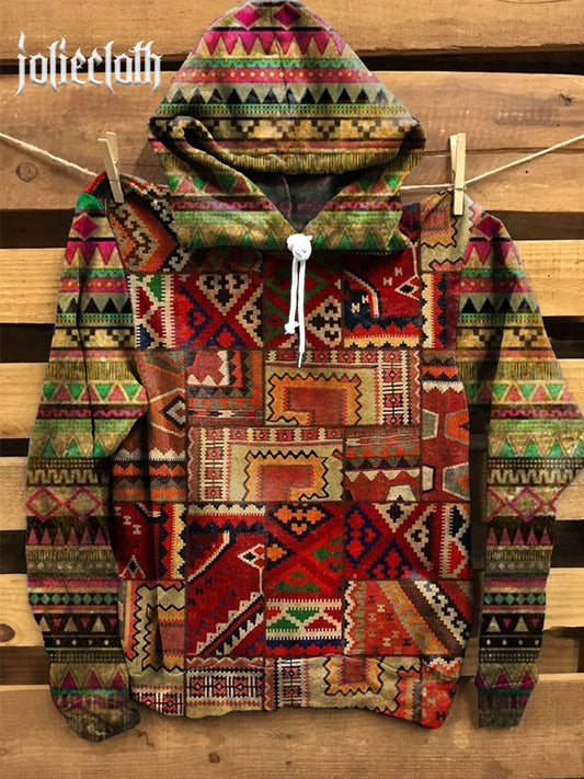 Unisex Boho Art Illustration Pattern Casual Hooded Sweatshirt
