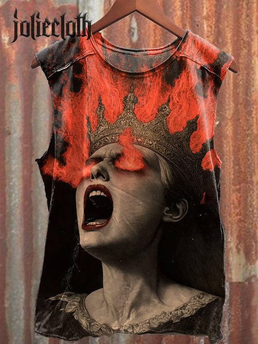 Unisex Furious Queen Art Illustration Printed Casual Cotton Tank Top
