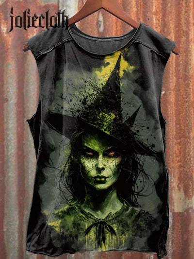 Unisex Halloween Witch Illustration Printed Casual Cotton Tank Top