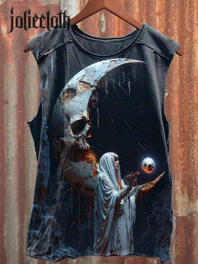 Unisex Moon Skull World Illustration Casual Cotton Tank Top