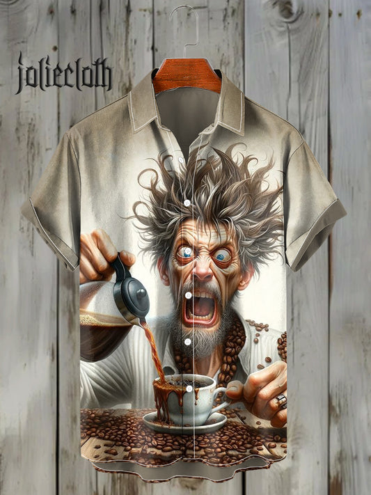 Men's Funny Old Man Art Illustration Printed Casual Short Sleeve Shirt