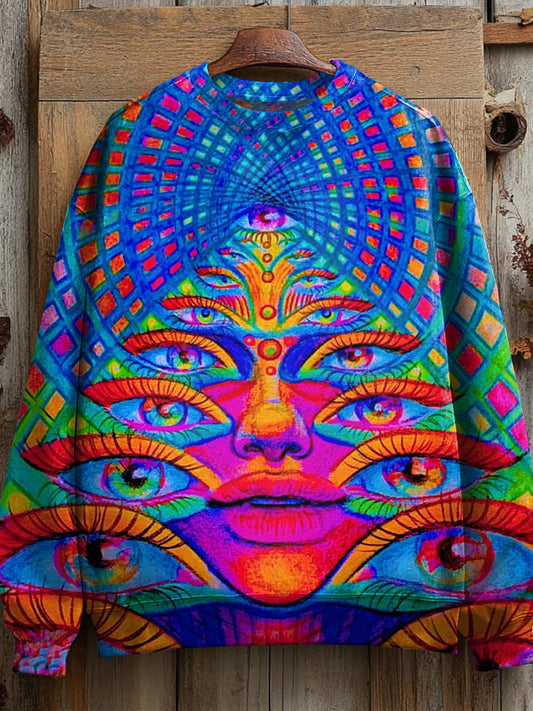 Unisex Mysterious Psychedelic Eyes Art Illustration Casual Long Sleeve Sweatshirt