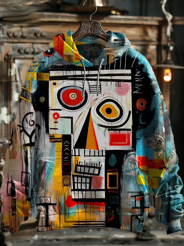 Unisex Robot Graffiti Illustration Print Casual Hooded Sweatshirt